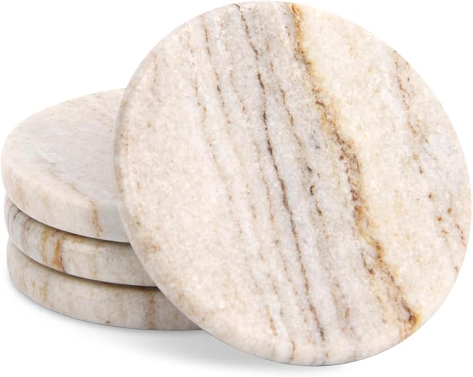 Natural Marble Coasters Set of 4, 4 inch Round, Viva Jade | Stone Coasters - Image 2