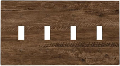Light Switch Cover Brown Rustic Wood Grain Farmhouse 4 Gang Switch Plate Quad Toggle Wall Plates Decorative Switchplate Electrical Outlet Cover for Cabin Bedroom Decor