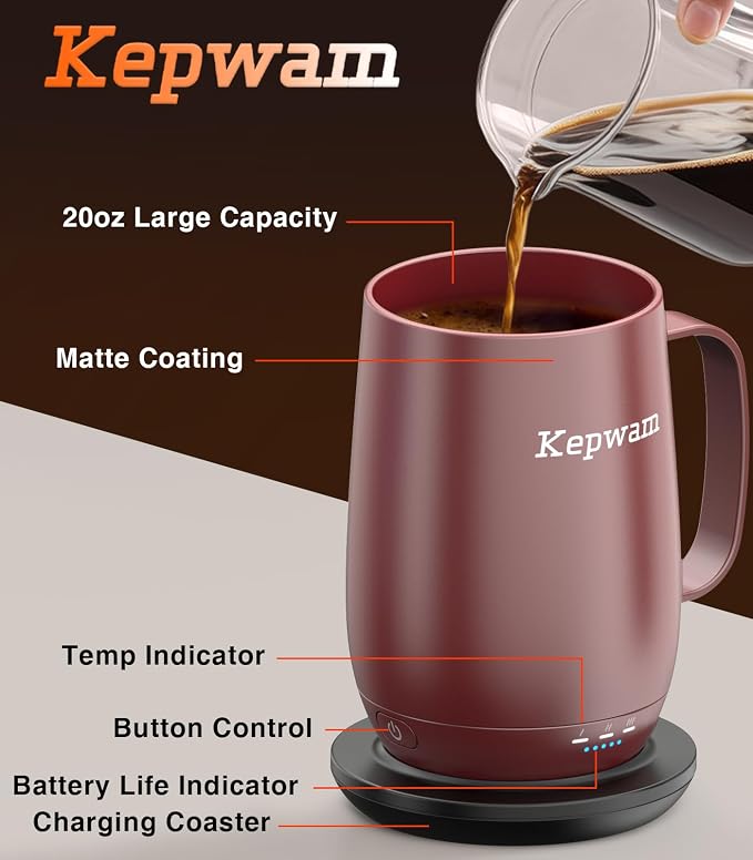 Kepwam Heated Coffee Mug T2-Plus, 20oz Large Capacity Longer Battery Life | - Image 3