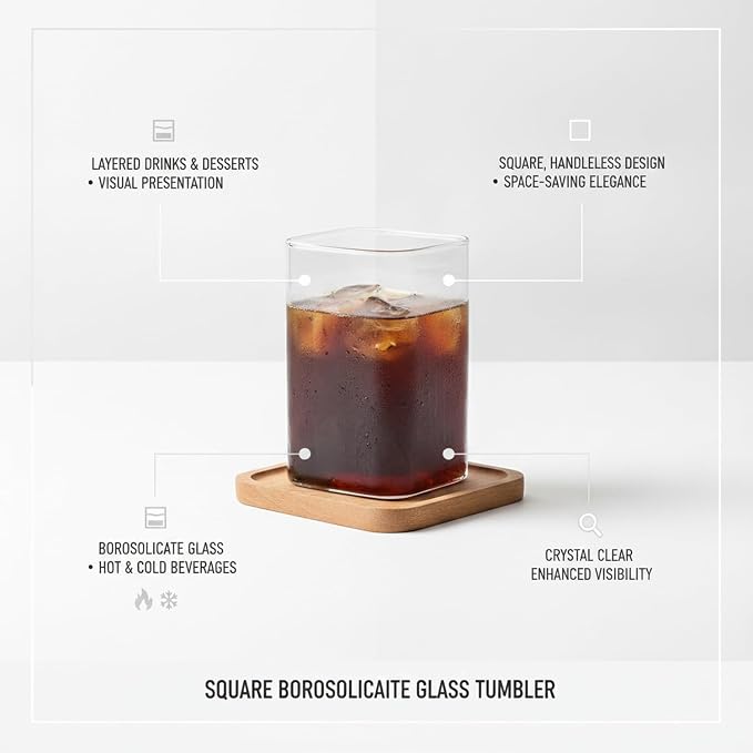 Drinking Cup Square Borosilicate Glass Tumbler Handleless Design - Image 5