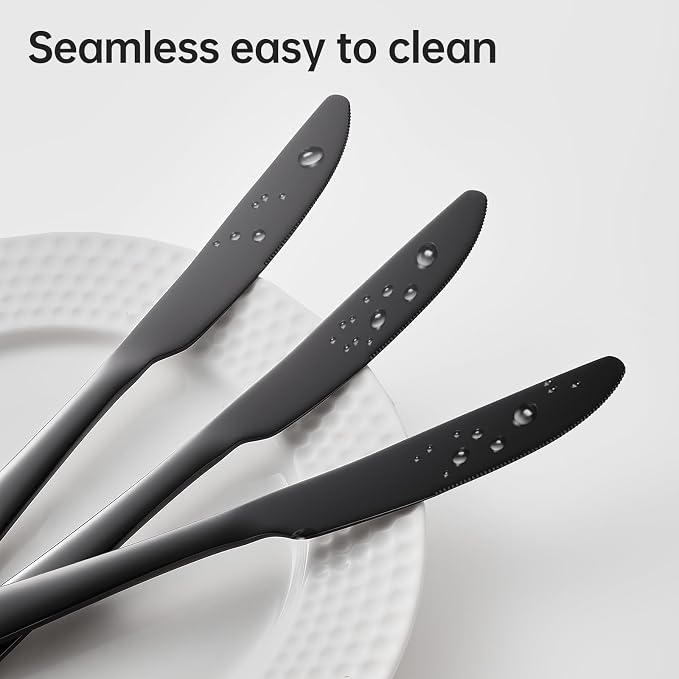 Butter knives set of 6 Stainless Steel dinner knives 9inch black silverware | - Image 6