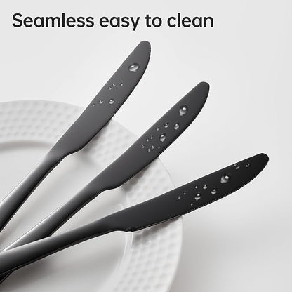 Butter knives set of 6 Stainless Steel dinner knives 9inch black silverware | - Image 6