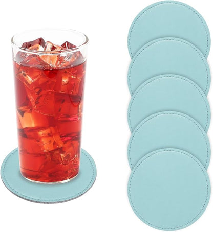 uxcell 5Pcs PU Leather Coasters, Light Blue by uxcell
