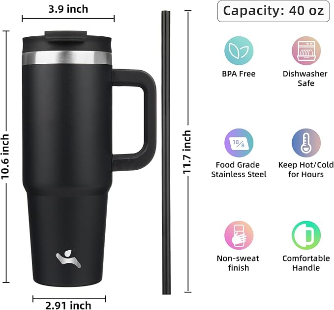 Konokyo 40 oz Insulated Tumbler Water Bottle - Image 4