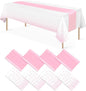 8Pack Disposable Plastic Tablecloths and Satin Table Runner Set White Pink Dot by MASHAN