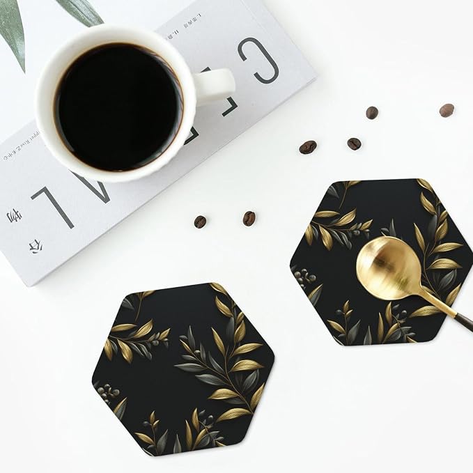 4Pcs Leather Coaster for Drinks Golden Olive Branch Cup Coasters Aesthetic - Image 8