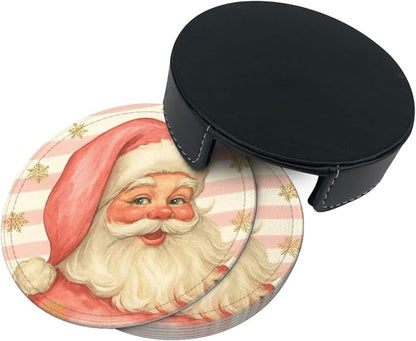 Pink Christmas Santa Claus Striped Coasters - Image 7