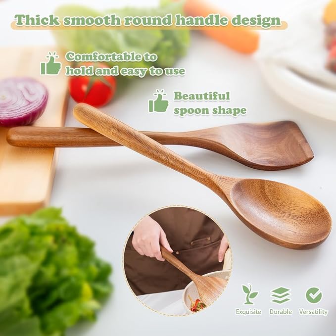 Wooden Cooking Spoon Utensils, Spoons Spatulas Set - Image 2