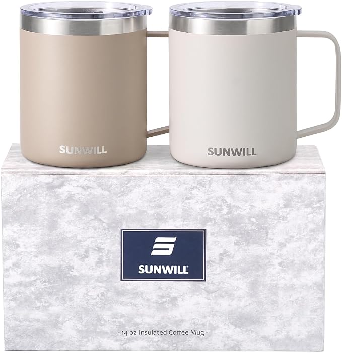 SUNWILL Travel Coffee Mug Set of 2, Insulated Tumbler by SUNWILL