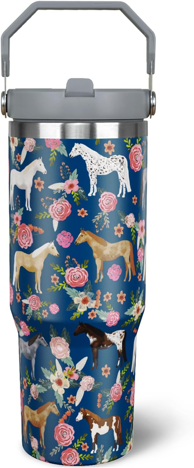 30 oz Horse Tumbler with Handle and Flip Straw, Vacuum Insulated Water Bottle by awufncksn