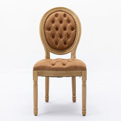 Ball & Cast French Vintage Upholstered Dining Chairs Set of 2, Button Tufted Kitchen Side-Chairs with Carved Antique Wood Frame & Nailhead Trims, PU-Leather Curved Backrest Louis Chair, PU Orange
