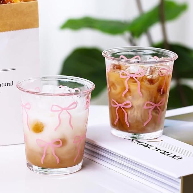 2 Pack 12 OZ Cute Bow Glass Cup French Drinking Glasses | Thick Sturdy - Image 6