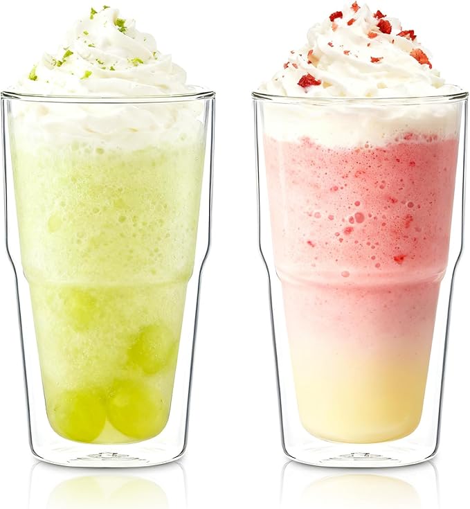INSETLAN 16oz Double Wall Glass Cups Set of 2 – Borosilicate Glass Tumblers by INSETLAN