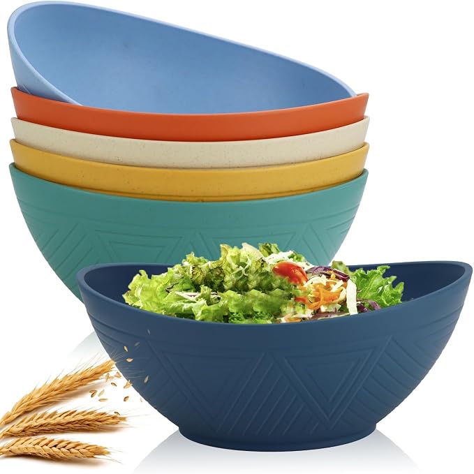 60oz Wheat Straw Bowls Set of 6 Salad Bowls Large Popcorn Bowl Unbreakable by HOMIENLY