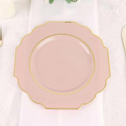 Blush Hard Plastic Dessert Plates, 50 Pack 8" Disposable Round Baroque Plates by TCFLinen