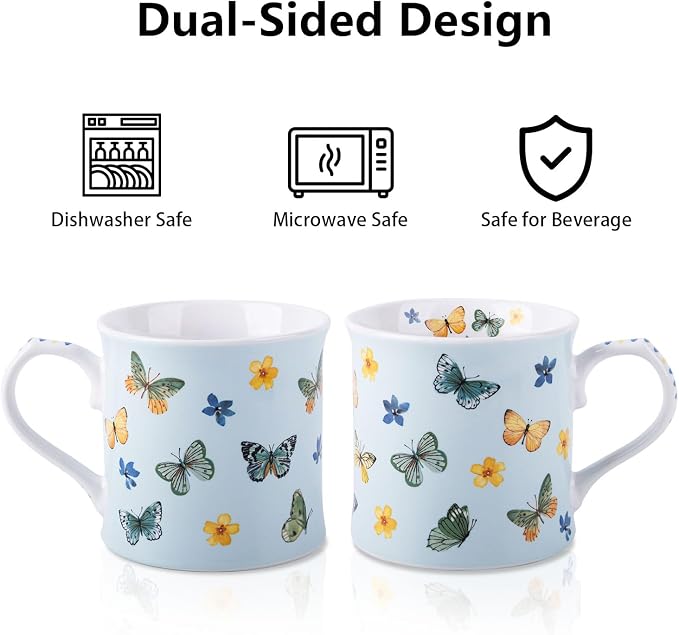 Colorful Butterfly & Floral Coffee Mug – 12 oz Premium New Bone China Blue Tea - Image 5