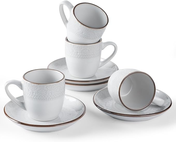 famiware 3oz Espresso Cups and Saucers, Stoneware Demitasse Cup by Famiware