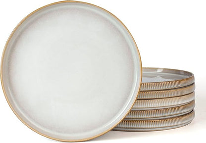 famiware Star Salad Plates for 6, 8 inches Plate Set, Stoneware Dinnerware, Small Dinner Plates for Dessert, Salad, Appetizer, Cappuccino White
