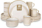 Romswi Stoneware Dinnerware Set for 4, 16Pcs Plates and Bowls Sets with Mugs, Chip & Scratch Resistant Dish Set, Handmade Reactive Glaze Plate Set, Oven,Microwave and Dishwasher Safe, Cappuccino White