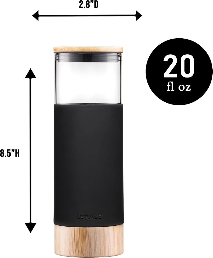 Le'raze Premium 20oz Glass Tumbler Cup Straw Bamboo Lid Base Protective - Image 5