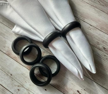 Handmade Wooden Napkin Ring Made by Artisan Beautifully Crafted and Designed in India Black Set of 12 (BH)