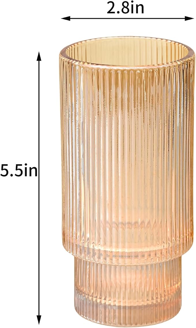 12 oz Ribbed Drinking Glasses Set of 6, Highball Glass Cups Ridged Glass Tumbler - Image 6