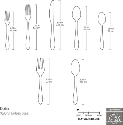 Cambridge Silverware Set, Delia Mirror 72-Piece Flatware Set, Service for 14, Made of 18/0 Stainless Steel, Dishwasher Safe, Knives Spoons and Forks, Home and Kitchen, Utensils Set (Silver, 72 Piece)