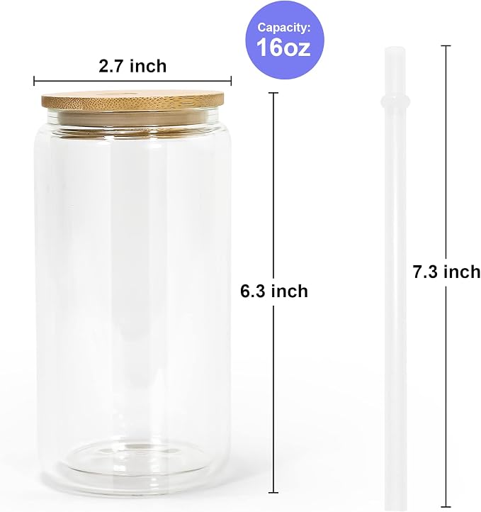AGH 16OZ Snow Globe Glass Tumbler, 8 Pack Sublimation Glass - Image 2