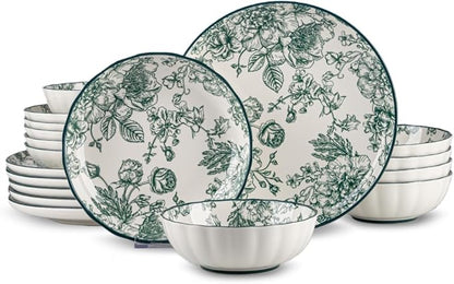 18-Piece Dinnerware Set Service 6, Porcelain Plates and Bowls Set, Vintage by FANGJING