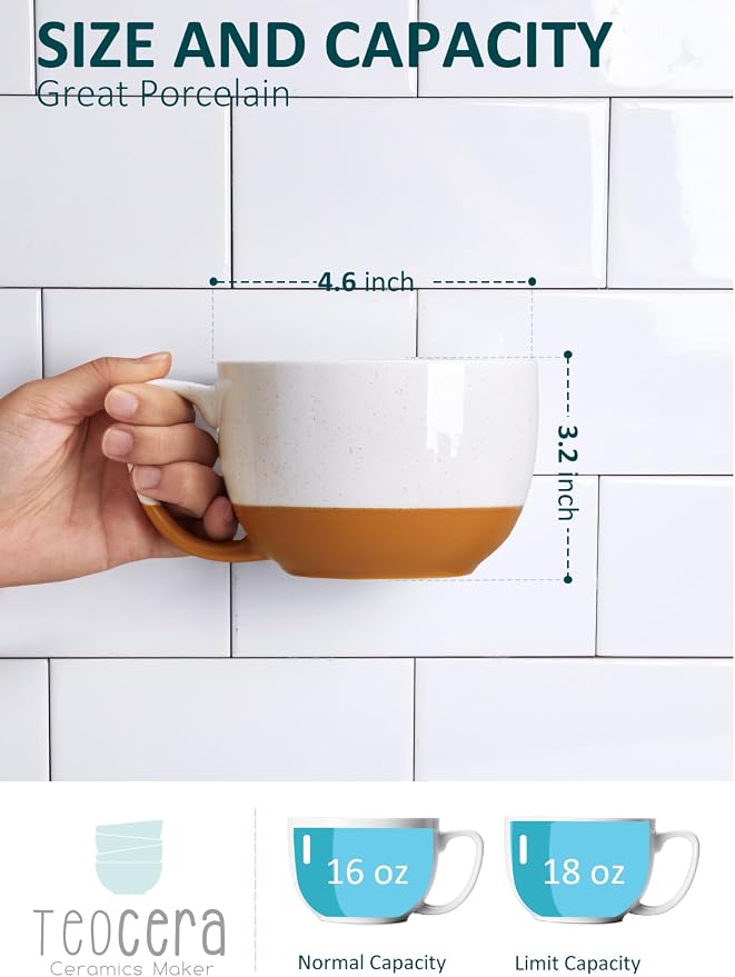 Teocera Beige Coffee Mugs Set of 4, 16 oz Ceramic Coffee Mug, Large Mug Set - Image 4