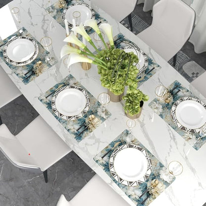 12"x18" Vintage White/Blue/Green Peony Florals Placemats Set of 4 Washable Thick Place Mats Kitchen Table Mats Decorative Linen Fabric Table Mat for Dining Table Kitchen Home Decor