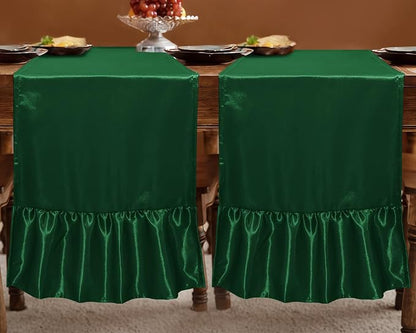 2 Pack Dark Green Satin Table Runner 12 x 72 Inch | Ruffle Design, Luxurious - Image 3