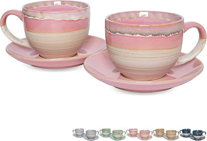 Bosmarlin Ceramic Cappuccino Cup and Saucer Set of 2, 10 Oz, Coffee Cups by Bosmarlin