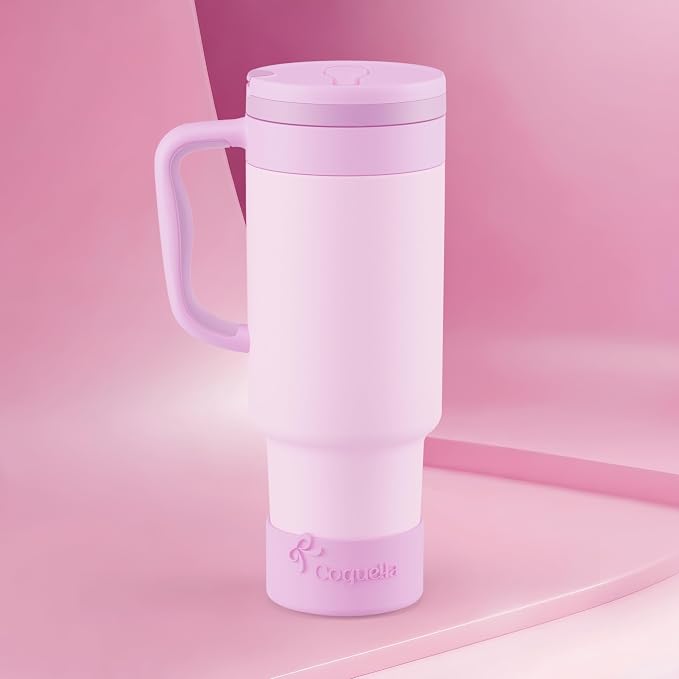 40 oz Insulated Tumbler with Handle and Push-Button Straw Lid, Stainless Steel - Image 2