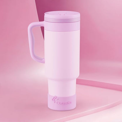 40 oz Insulated Tumbler with Handle and Push-Button Straw Lid, Stainless Steel - Image 2