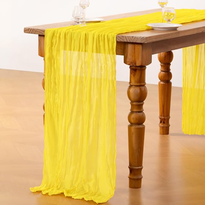 DeZerlor Lemon Yellow Cheesecloth Table Runner 1 Pack Summer Boho Runner | - Image 6
