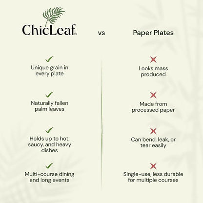 Chic Leaf Compostable & Biodegradable Palm Leaf Disposable Bamboo Plates - Disposable Party Plates for Appetizers, Romantic Valentine's Dinner, Romantic Meal, Party Supplies (4'' - 50 Pack)
