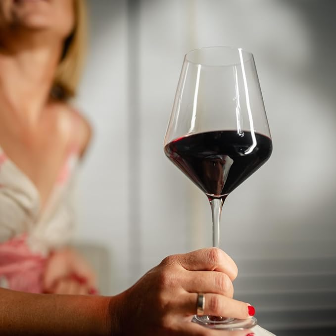 Krosno Classic Red Wine Glasses Set of 6 pieces, 16.6 oz, Avant-Garde Collection, Crystal Glass Thin Rim Long Stem Unique Elegant Premium, Dishwasher Safe, Made in Europe