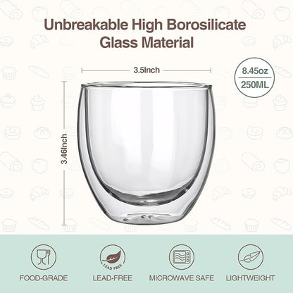 2pcs 8.5OZ/250ml Coffee Glasses Clear Insulated Coffee Mug, Glass Coffee Mug - Image 6