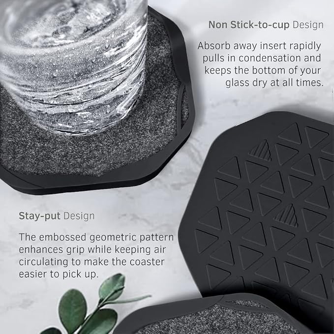 UMIRRO Absorbent Felt & Silicone Drink Coasters Set of 4, - Image 5