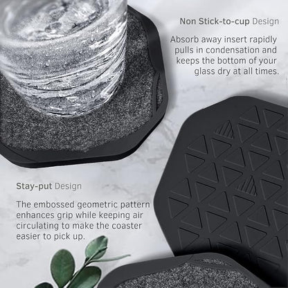 UMIRRO Absorbent Felt & Silicone Drink Coasters Set of 4, - Image 5