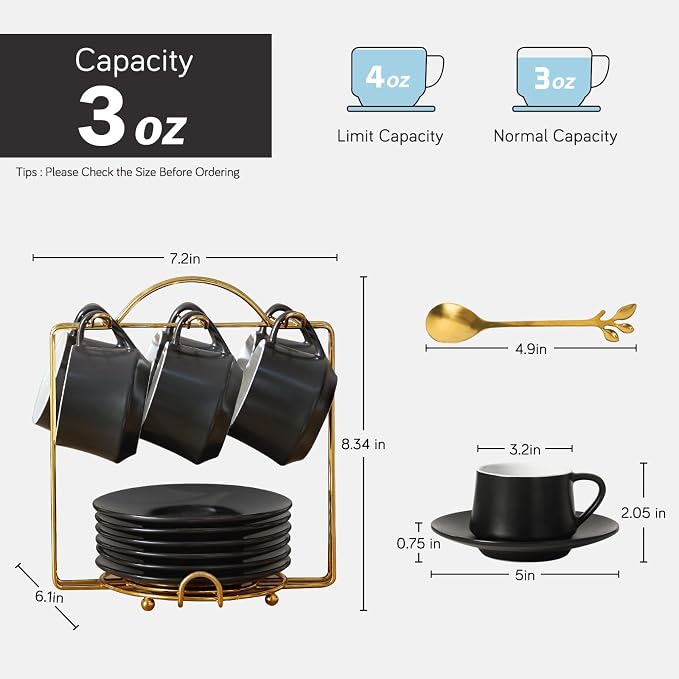 Lareina 3-Ounce Porcelain Espresso Cups Set of 6, Stackable Coffee Cups - Image 4