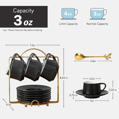 Lareina 3-Ounce Porcelain Espresso Cups Set of 6, Stackable Coffee Cups - Image 4
