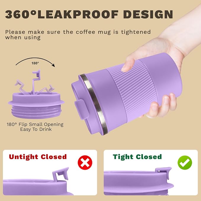 Vacuum Insulated Stainless Steel Travel Coffee Mug, Leak Proof Cup - Image 5