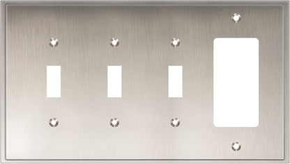 Henne Bery Soft Modern Decorative Wall Plate Switch Plate Outlet Cover (Triple Toggle/Single Decorator, Satin Nickel)