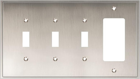 Henne Bery Soft Modern Decorative Wall Plate Switch Plate Outlet Cover (Triple Toggle/Single Decorator, Satin Nickel)