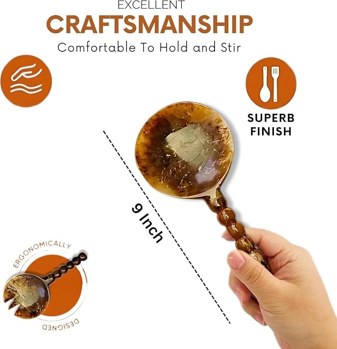 SS CRAFTS INDIA Premium 9" Brown Marbled Resin Salad Servers | Set of 2 Beaded - Image 3