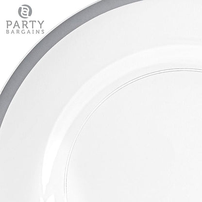 PARTY BARGAINS 13-Inch Charger Plates - 48 Pack, Clear Silver Rim, Heavy-Duty Disposable Chargers for Elegant Dining - Ideal for Weddings and Formal Events