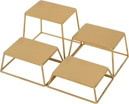 MyGift 4 Piece Set Modern Brass Tone Metal Nesting Tabletop Cupcake Display Risers, Food Appetizer Dessert Buffet Table Serving Stands for Home Party Event Retail (Brass)