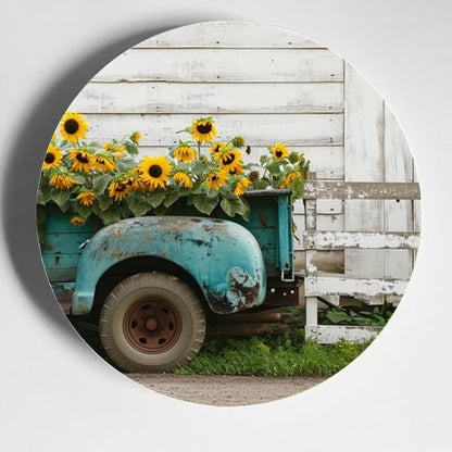 Rustic Teal Truck Decorative Ceramic Plates 10 Inch with Display Stand Designed for Elegant Wall Hanging DP-304116832